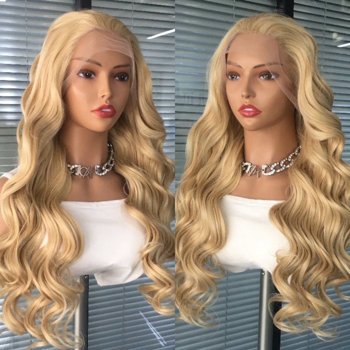 Manufacturer's Straight Gold 13x4 Synthetic Lace Wig Gradient Medium Split Large Wave Cross border European and American Wig Headset