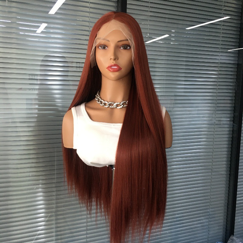 Amazon hot selling mid split long straight hair # 350 synthetic front lace wig headband, one piece hair replacement for cosplay Amazon hot selling mid split long straight hair # 350 synthetic front lace wig headband, one piece hair replacement for cosplay