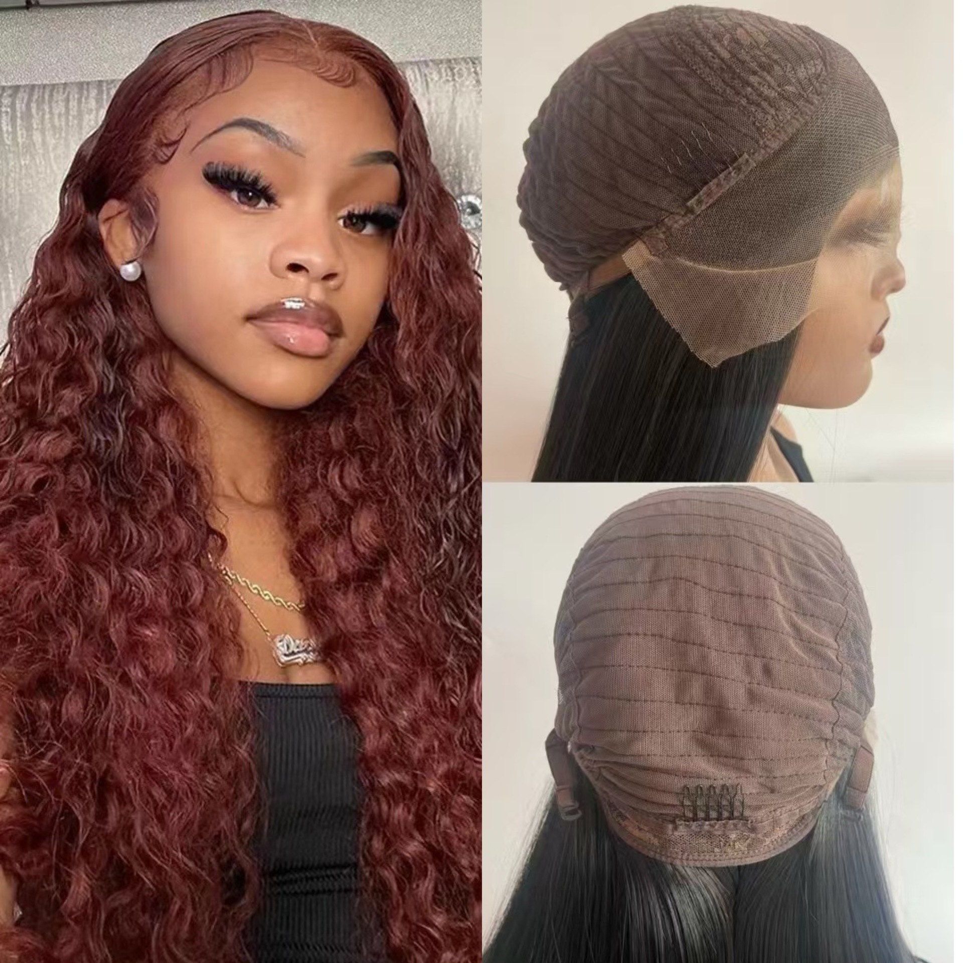 Cross border hot selling 13 * 4 front lace African small roll wig orange lace long roll hair Latin American roll factory in stock