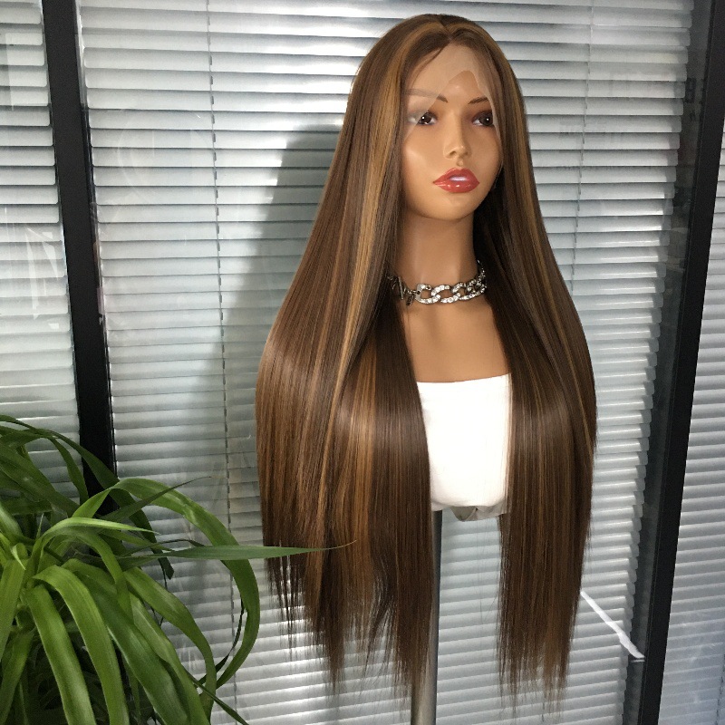 Foreign trade classic piano color long straight hair wig 13 * 4 matte high-temperature silk full hair set coswigs cross-border Foreign trade classic piano color long straight hair wig 13 * 4 matte high-temperature silk full hair set coswigs cross-border