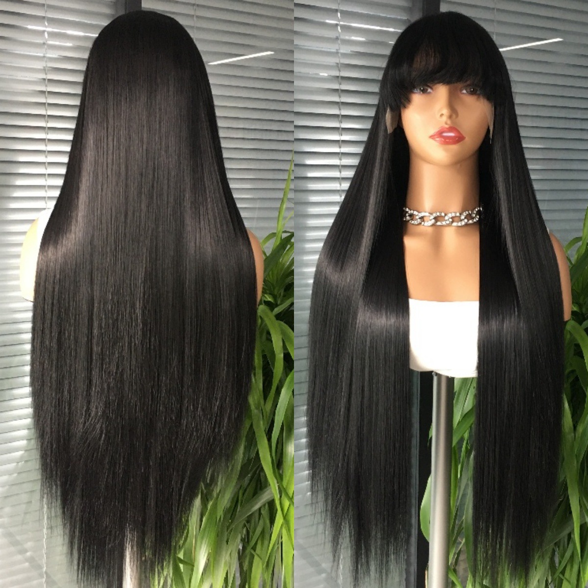 Foreign trade hot selling 13x4 front lace synthetic wig headband with black split long straight hair factory direct sales