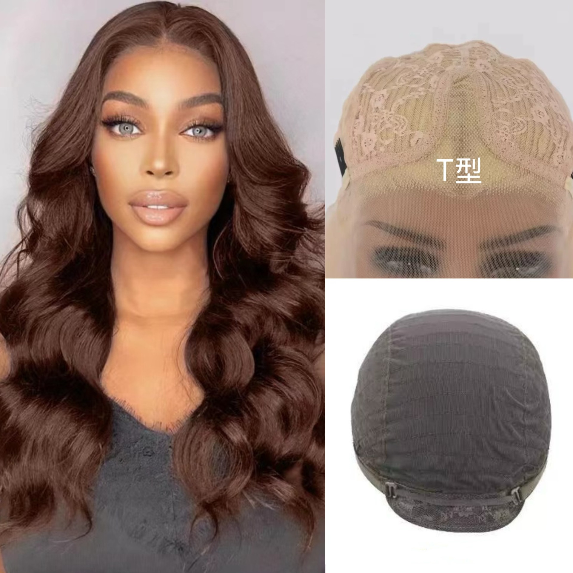 Cross border European and American popular T-shaped lace wig long hair synthetic hair cover big wave long curly hair with split bangs manufacturer