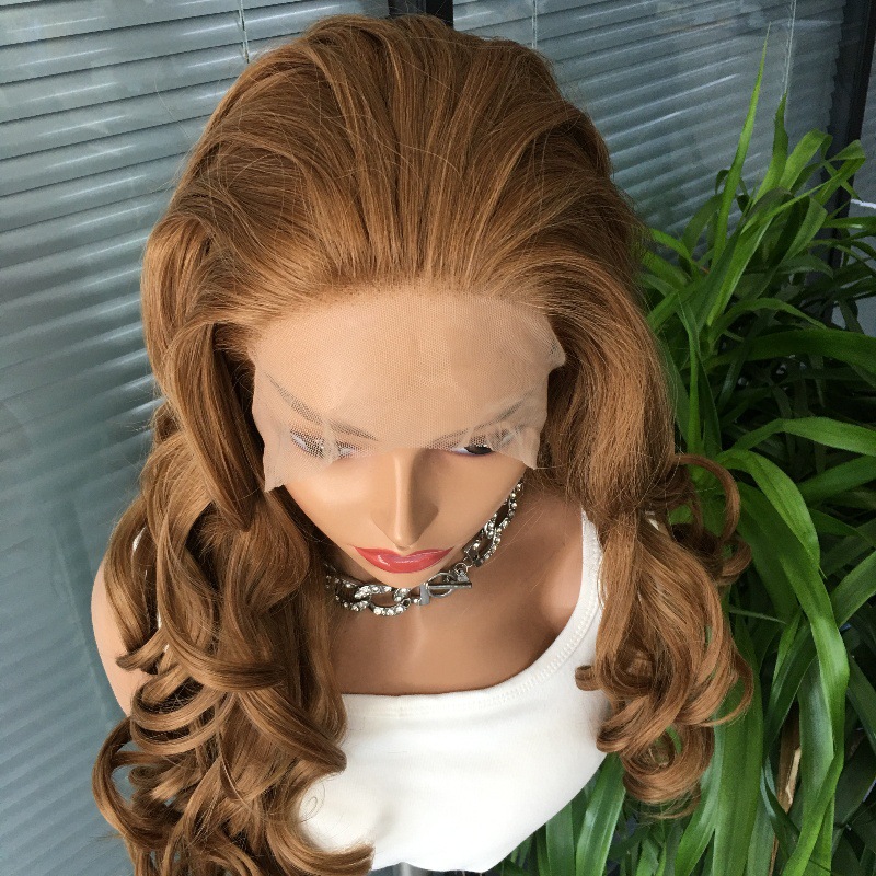 Cross border new product 13x4 synthetic front lace wig, divided into large waves, European and American wig head cover manufacturers wholesale Cross border new product 13x4 synthetic front lace wig, divided into large waves, European and American wig head cover manufacturers wholesale