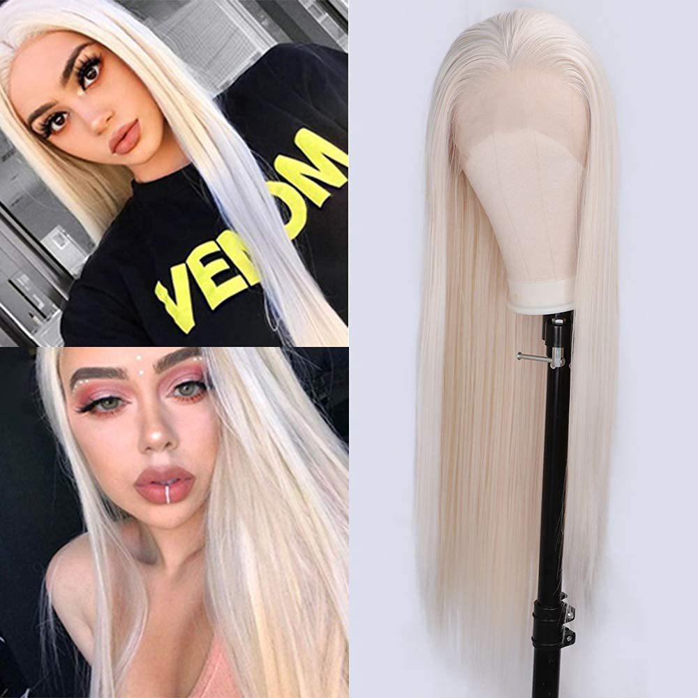 Cross border wig from Europe and America, lace fashion, mid length straight hair for women, high-temperature silk synthetic head cover manufacturer wholesale