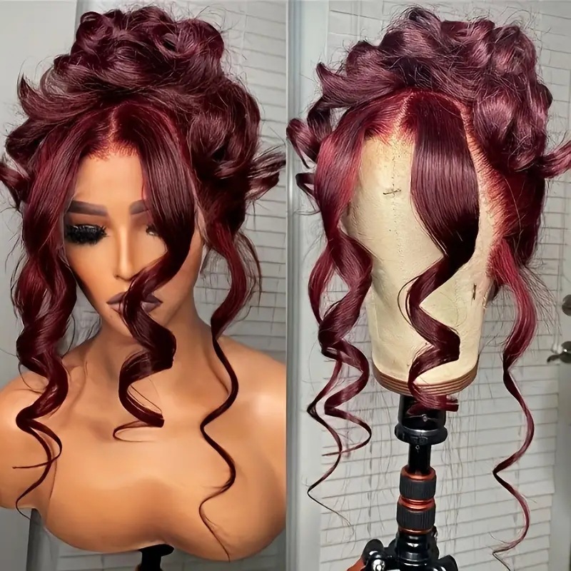 Cross border European and American foreign trade wig women's wine red long curly hair big wave wig lace headband long curly hair wholesale