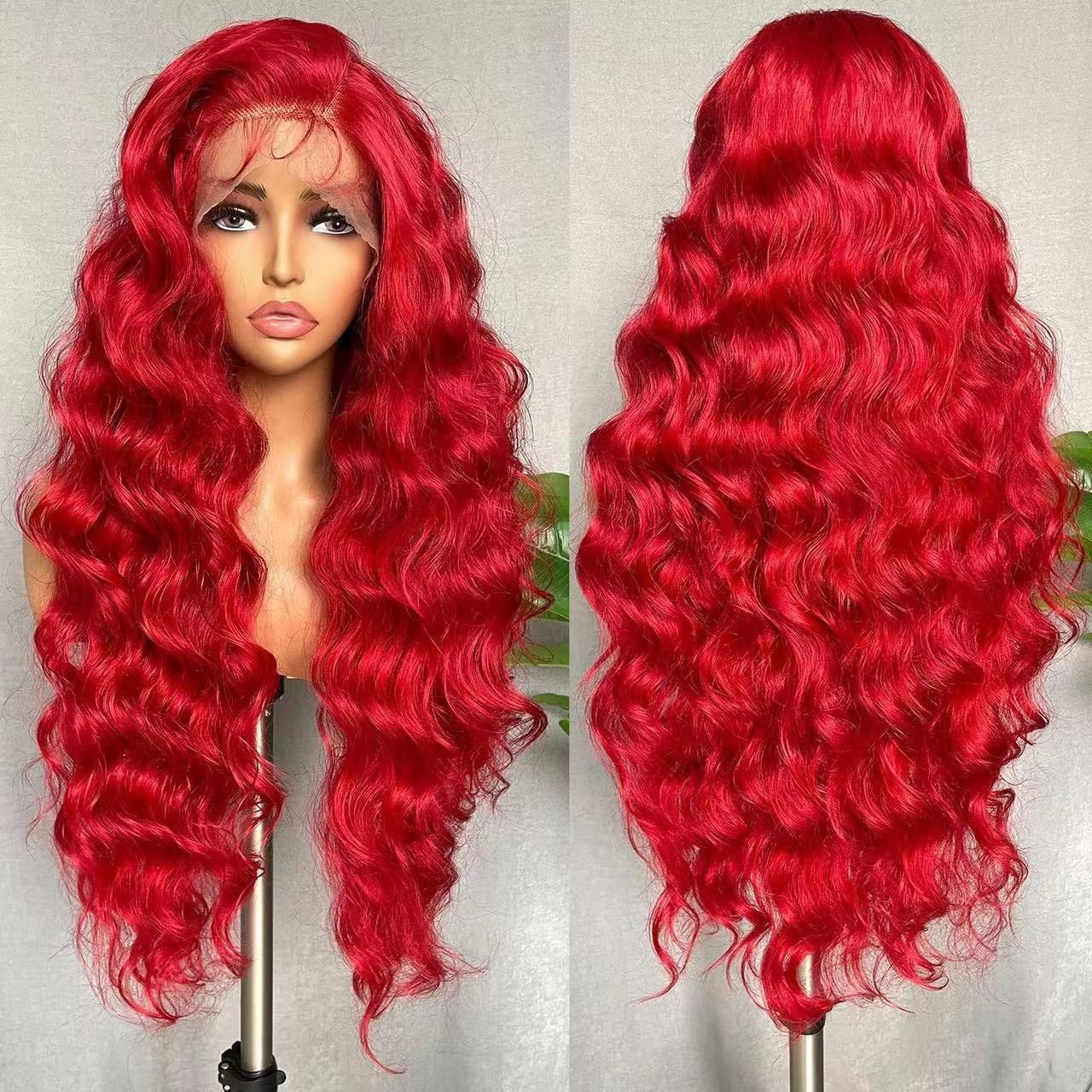 AliExpress Women's Fashion Front Lace Wig Wine Red Long Curled Hair Big Wave Pong Lace Lace Hair Cover Wig