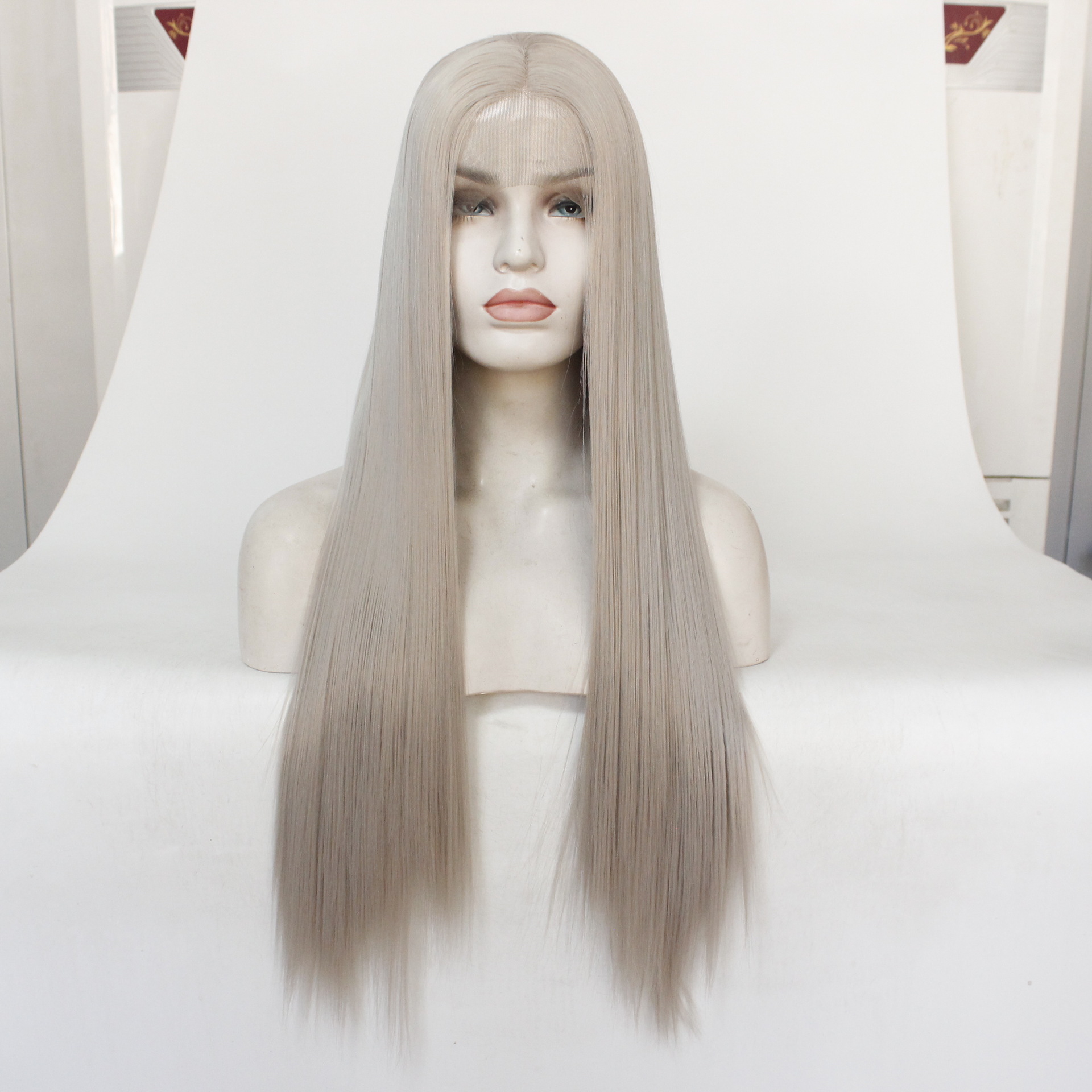 Light gray high-temperature silk wig silktrack synthetic front lace headband manufacturer source, one piece dropshipping