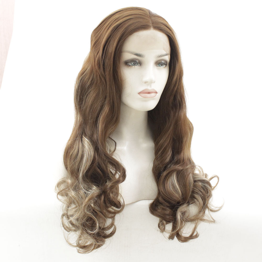 Wholesale fashion wigs from manufacturers, women's point color long curly hair, hot selling, European and American synthetic front lace wigs, one piece hair replacement Wholesale fashion wigs from manufacturers, women's point color long curly hair, hot selling, European and American synthetic front lace wigs, one piece hair replacement