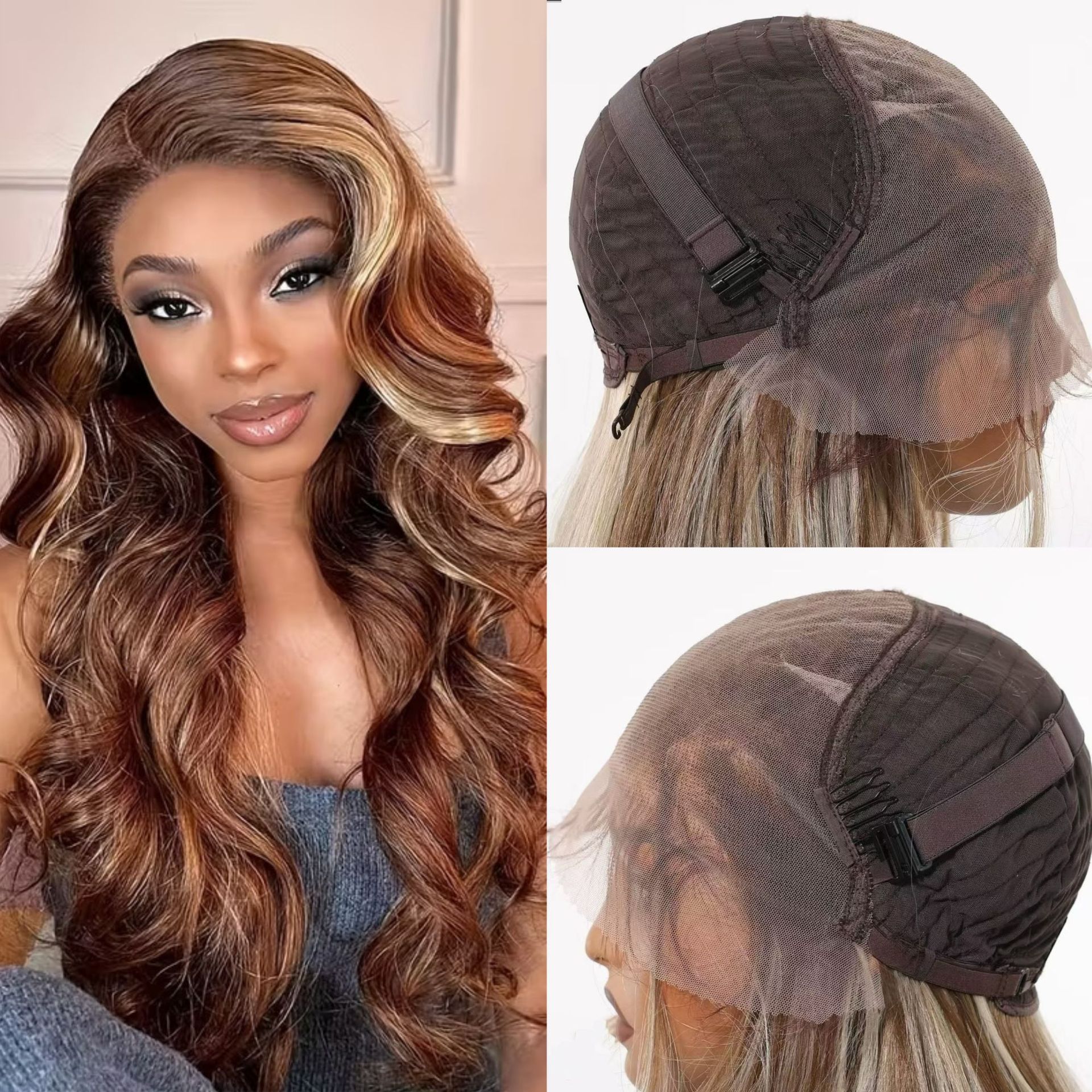 13 * 6 Large Lace Cross border Amazon New Product European and American Foreign Trade Wig Women's Black Brown Pick Color Long Roll Hair Manufacturer in Stock