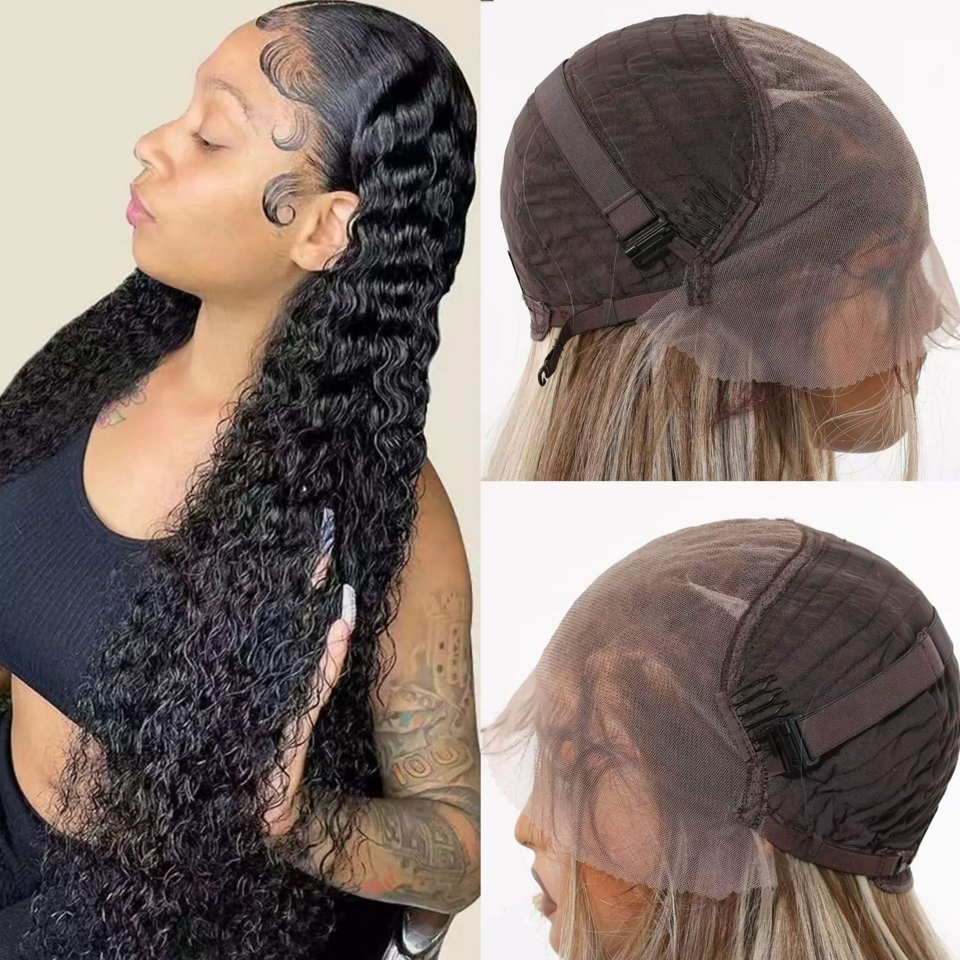 Cross border hot selling forehead lace 13 * 6 black long curly hair wig for women, African long small curly hair synthetic full head cover