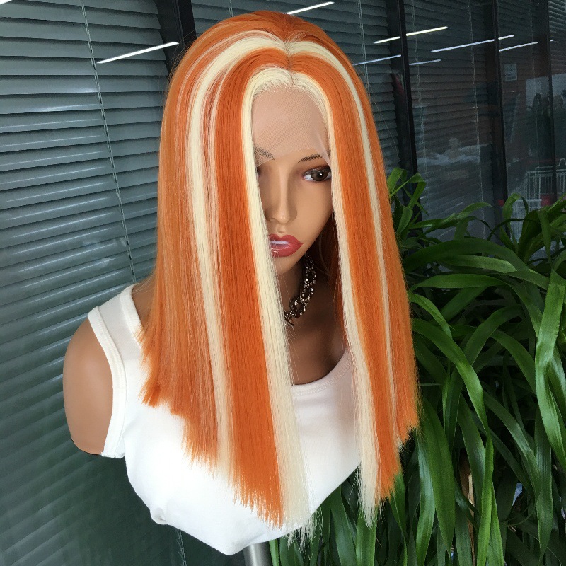 Cross border new product dyed collarbone synthetic front lace gradient wig headband with European and American style foreign trade Cross border new product dyed collarbone synthetic front lace gradient wig headband with European and American style foreign trade