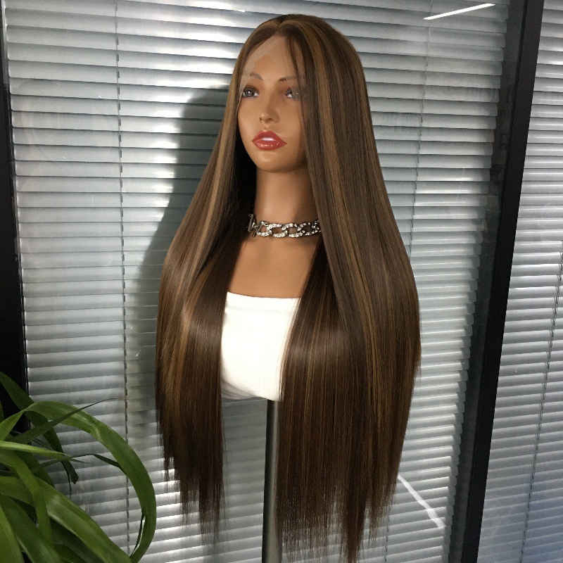Foreign trade classic piano color long straight hair wig 13 * 4 matte high-temperature silk full hair set coswigs cross-border Foreign trade classic piano color long straight hair wig 13 * 4 matte high-temperature silk full hair set coswigs cross-border