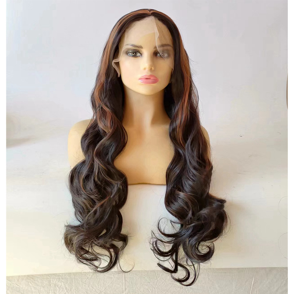 4/30 Fashion Mid point Color Long Curled Hair T-Part Hot Selling European and American Synthetic Front Lace Wig One Piece Hair Replacement 4/30 Fashion Mid point Color Long Curled Hair T-Part Hot Selling European and American Synthetic Front Lace Wig One Piece Hair Replacement