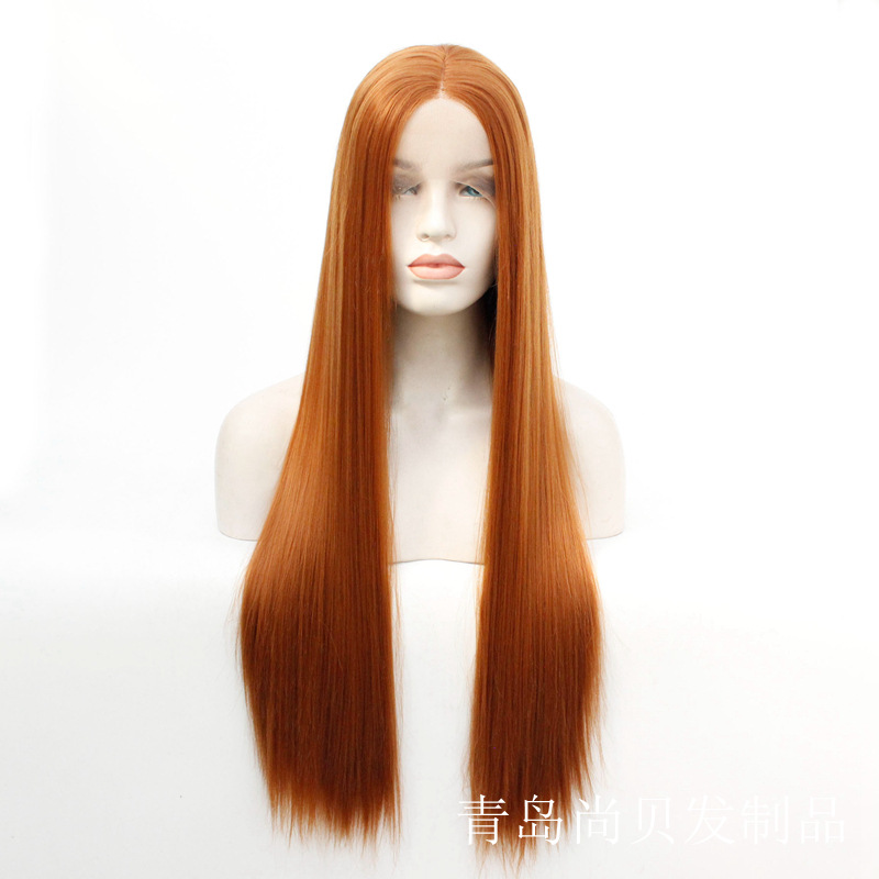 Manufacturer supplies silk track light brown high-temperature silk wig, synthetic front lace headband, one piece hair replacement