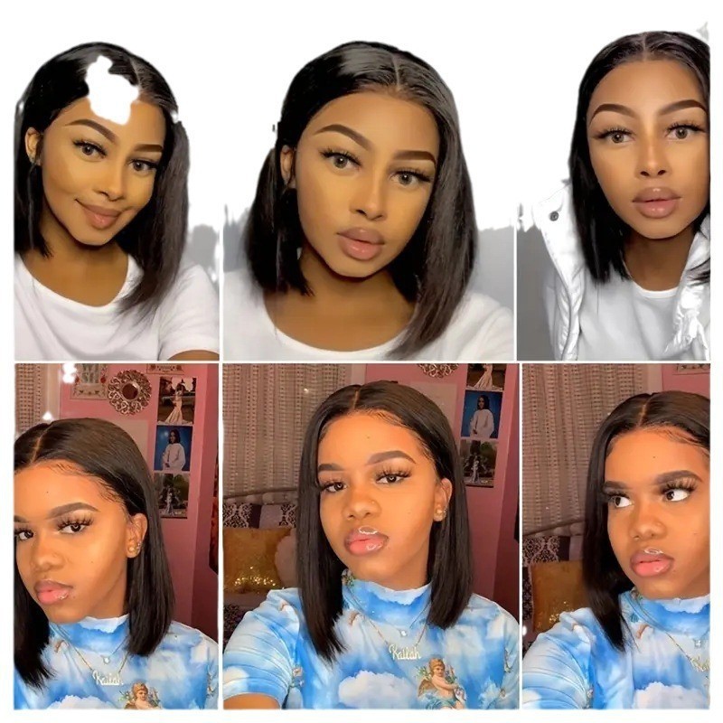 Cross border e-commerce, foreign trade, European and American wig, women's fashion, mid-range bangs, women's front lace wig, European and American short straight hair Cross border e-commerce, foreign trade, European and American wig, women's fashion, mid-range bangs, women's front lace wig, European and American short straight hair