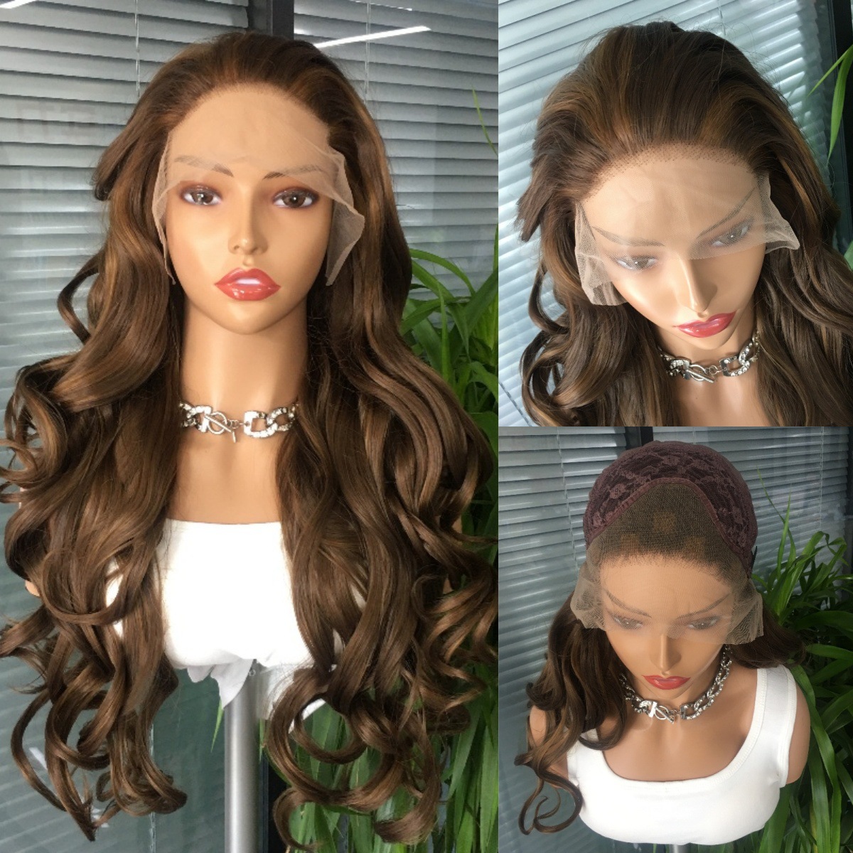 European and American wavy double tone wig headband, a must-have for daily parties. Choose dyed synthetic wig full headband