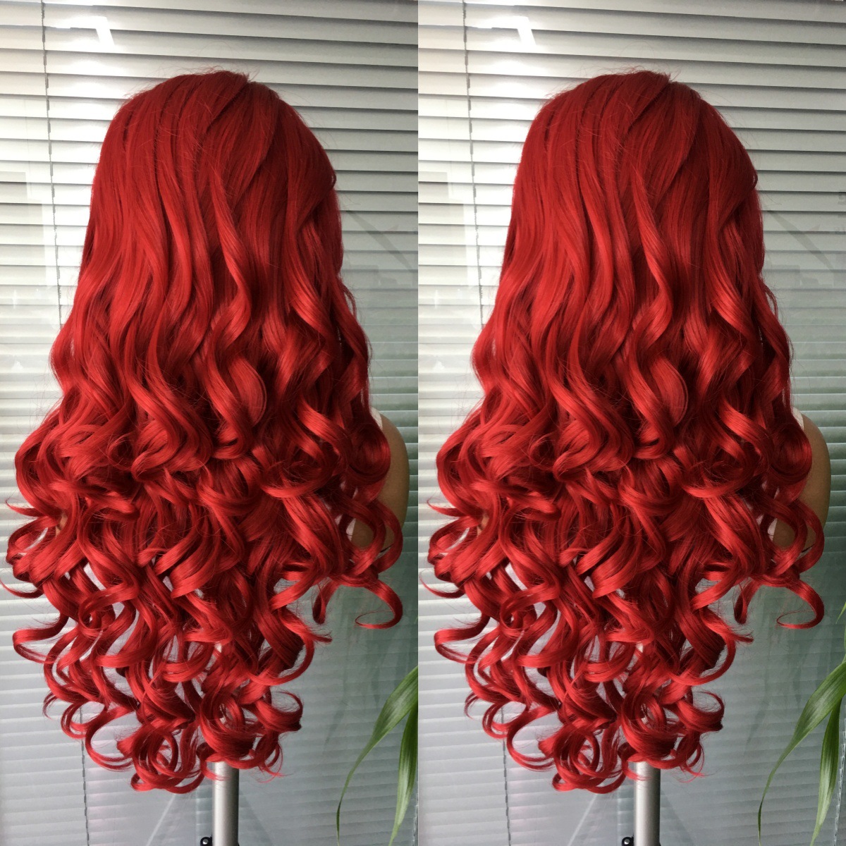 Purple red 13x4 synthetic lace wig hot item, split into large waves, cross-border European and American wig headband, one piece hair replacement