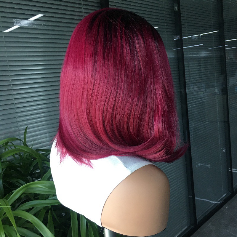 13x3 front lace synthetic wig with hollowed out mesh cap, bob purple red wig head cover, one piece, drophair factory direct sales 13x3 front lace synthetic wig with hollowed out mesh cap, bob purple red wig head cover, one piece, drophair factory direct sales
