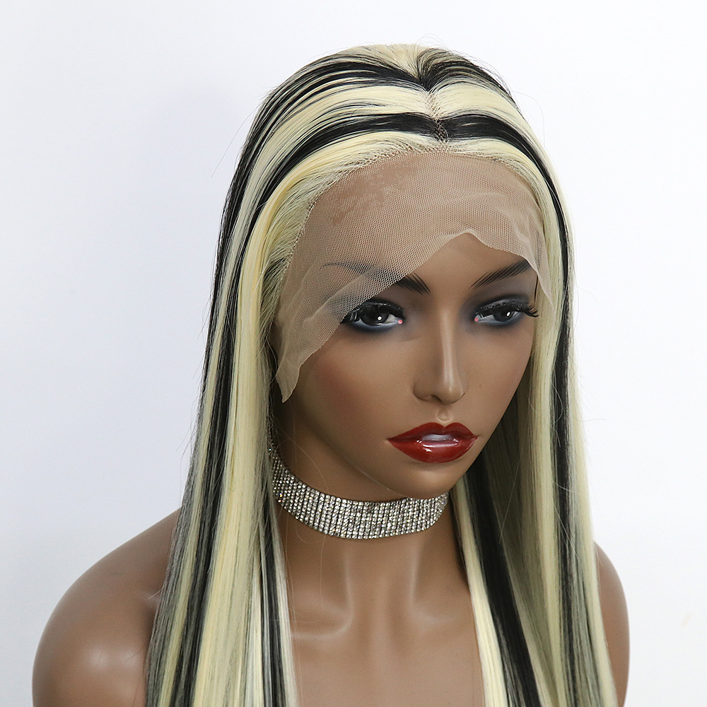 Foreign trade hot selling 13x4 front lace synthetic wig headband, mid split long straight hair, cross dyed gradient one piece hair replacement Foreign trade hot selling 13x4 front lace synthetic wig headband, mid split long straight hair, cross dyed gradient one piece hair replacement