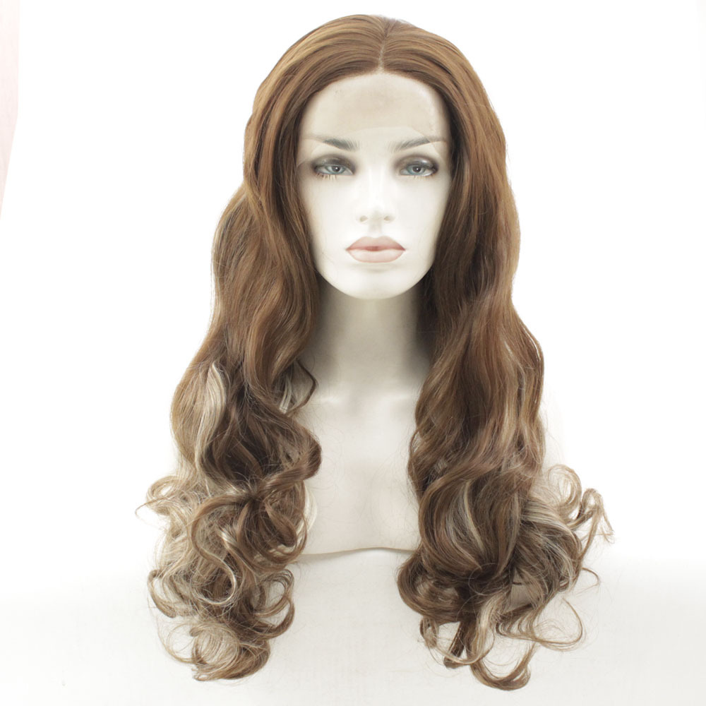 Wholesale fashion wigs from manufacturers, women's point color long curly hair, hot selling, European and American synthetic front lace wigs, one piece hair replacement