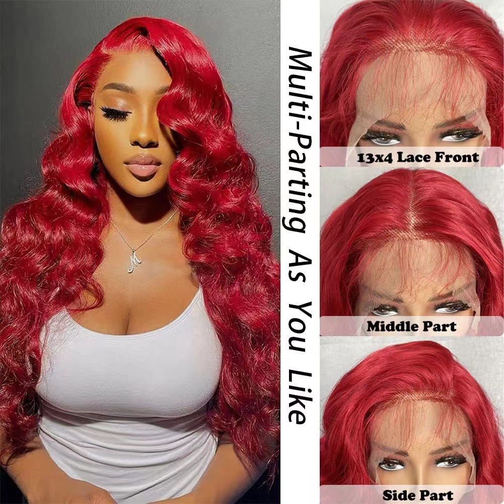 Hot selling lace wig new product red long curly hair with big waves lace hair cover on AliExpress cross-border spot hair agency