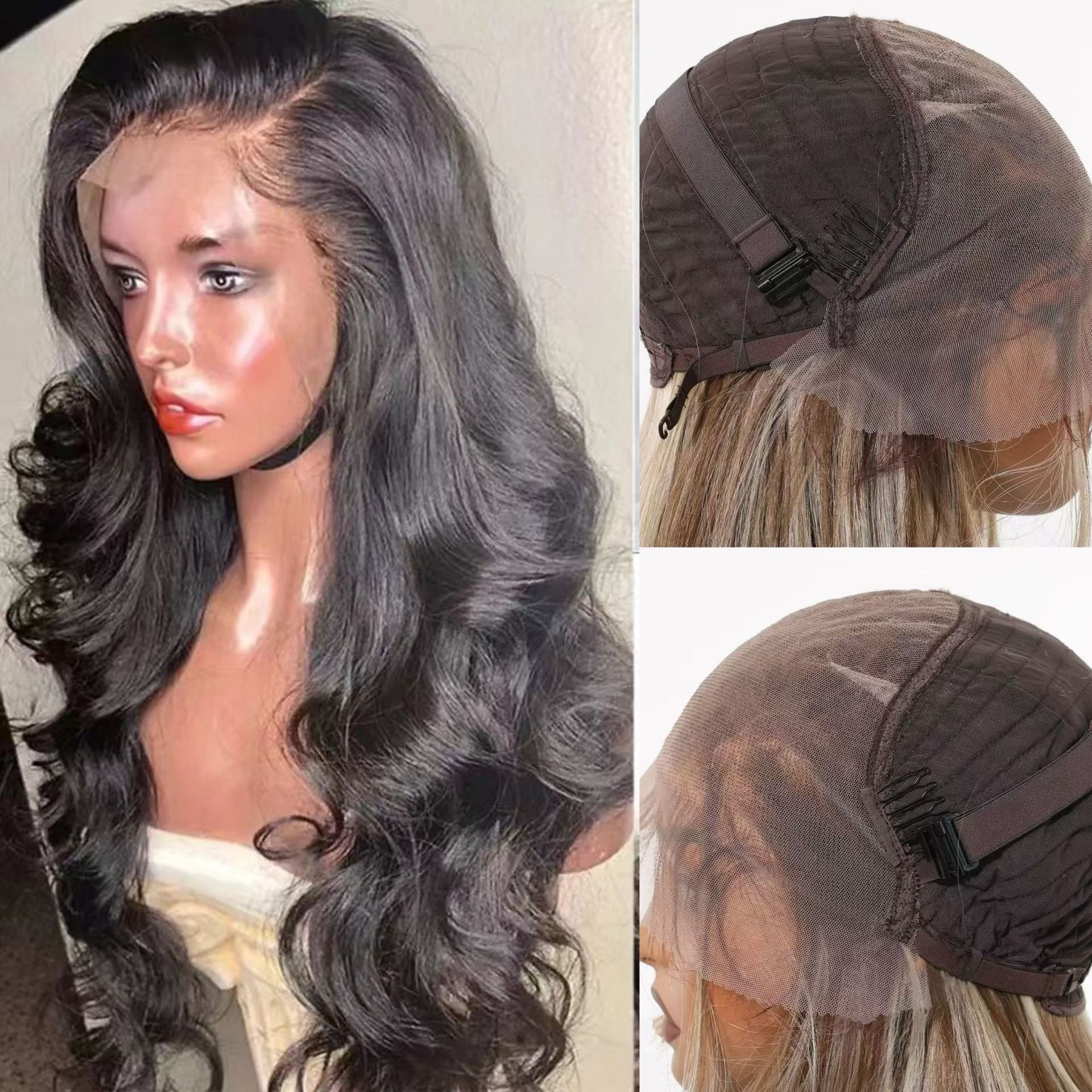 13 * 6 Cross border Wig European and American Women's Front Lace Synthetic Hair Cover Black Fluffy Long Curled Hair Big Wave Manufacturer