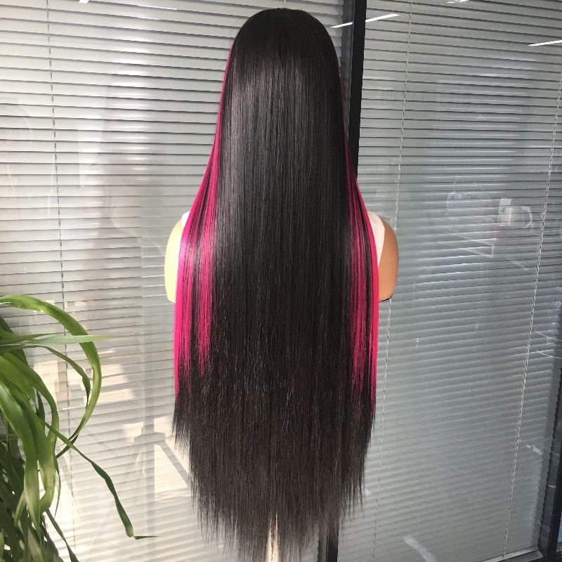 Foreign trade hot selling 13x4 front lace synthetic wig headband, mid split long straight hair, cross dyed gradient, factory direct sales Foreign trade hot selling 13x4 front lace synthetic wig headband, mid split long straight hair, cross dyed gradient, factory direct sales
