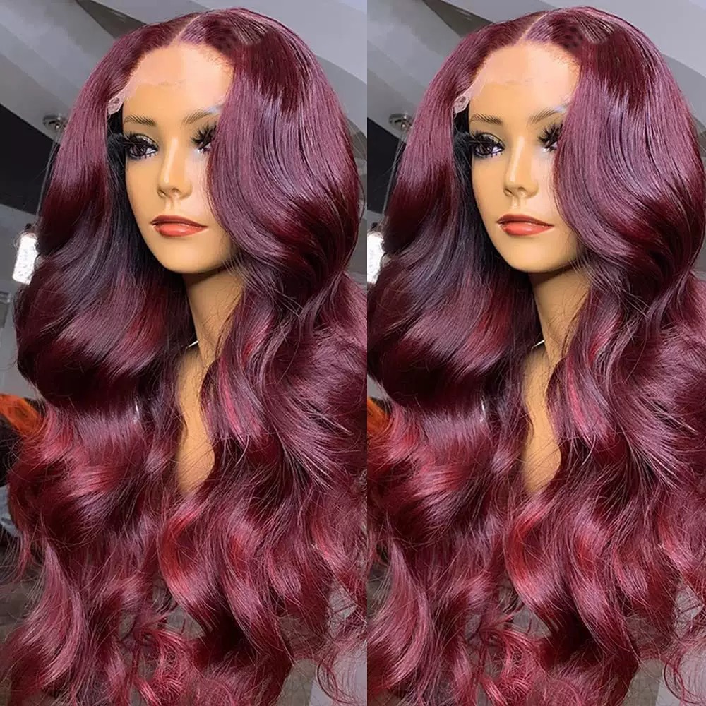 Cross border lace wig Amazon new women's wine red wig long curly hair wavy lace wig headband