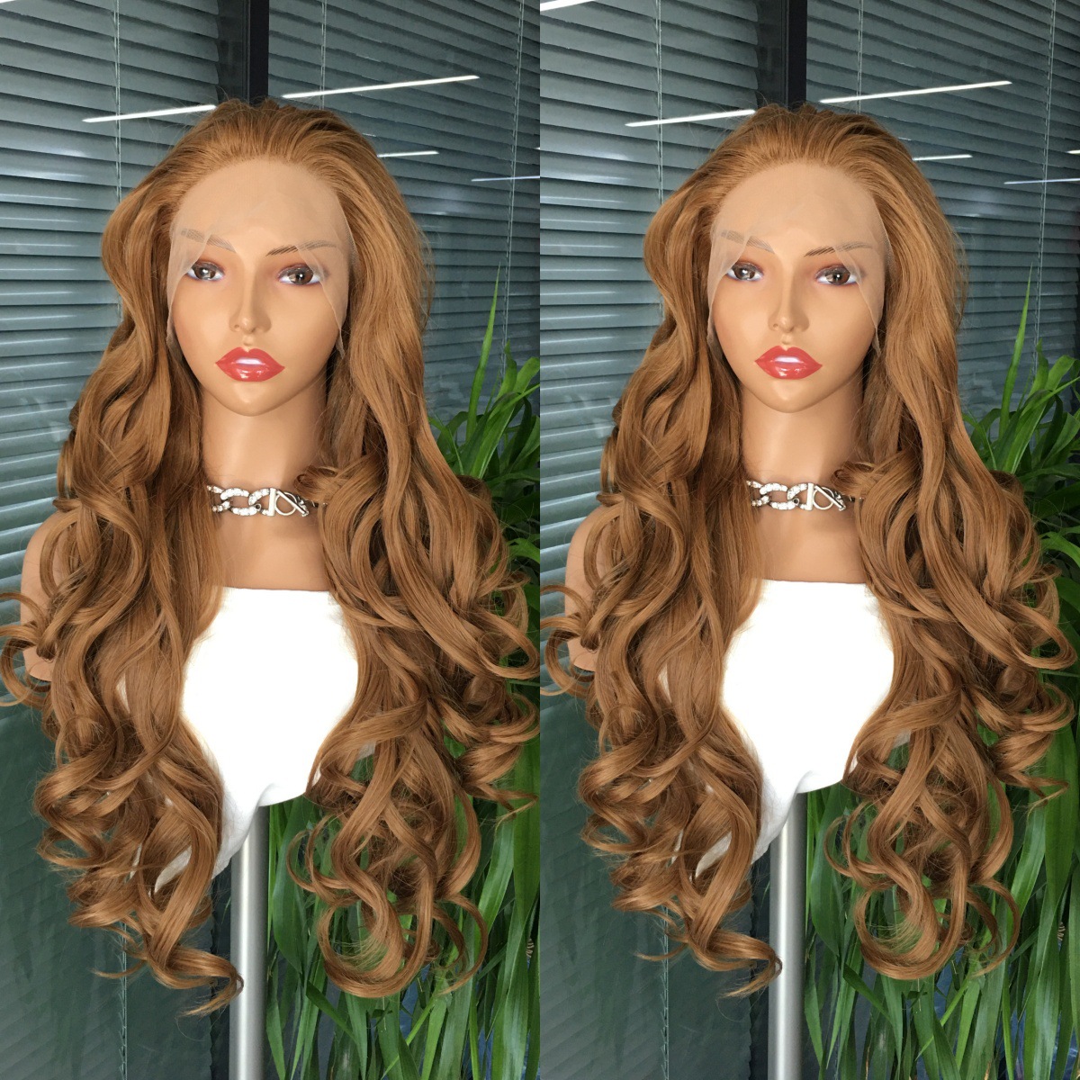 Cross border new product 13x4 synthetic front lace wig, divided into large waves, European and American wig head cover manufacturers wholesale