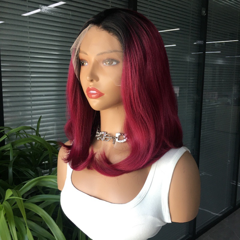 13x3 front lace synthetic wig with hollowed out mesh cap, bob purple red wig head cover, one piece, drophair factory direct sales 13x3 front lace synthetic wig with hollowed out mesh cap, bob purple red wig head cover, one piece, drophair factory direct sales