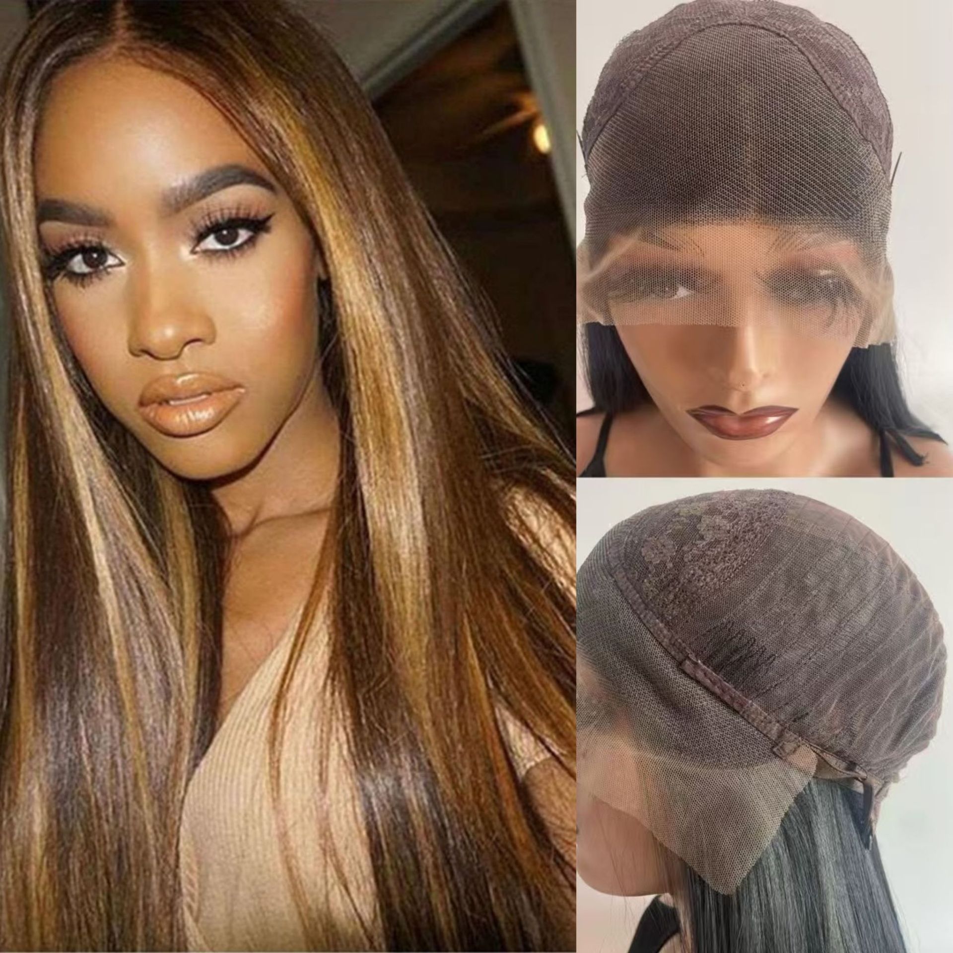 Cross border 2025 new 13 * 6 front lace wig, European and American mid color gradient long straight hair manufacturer in stock
