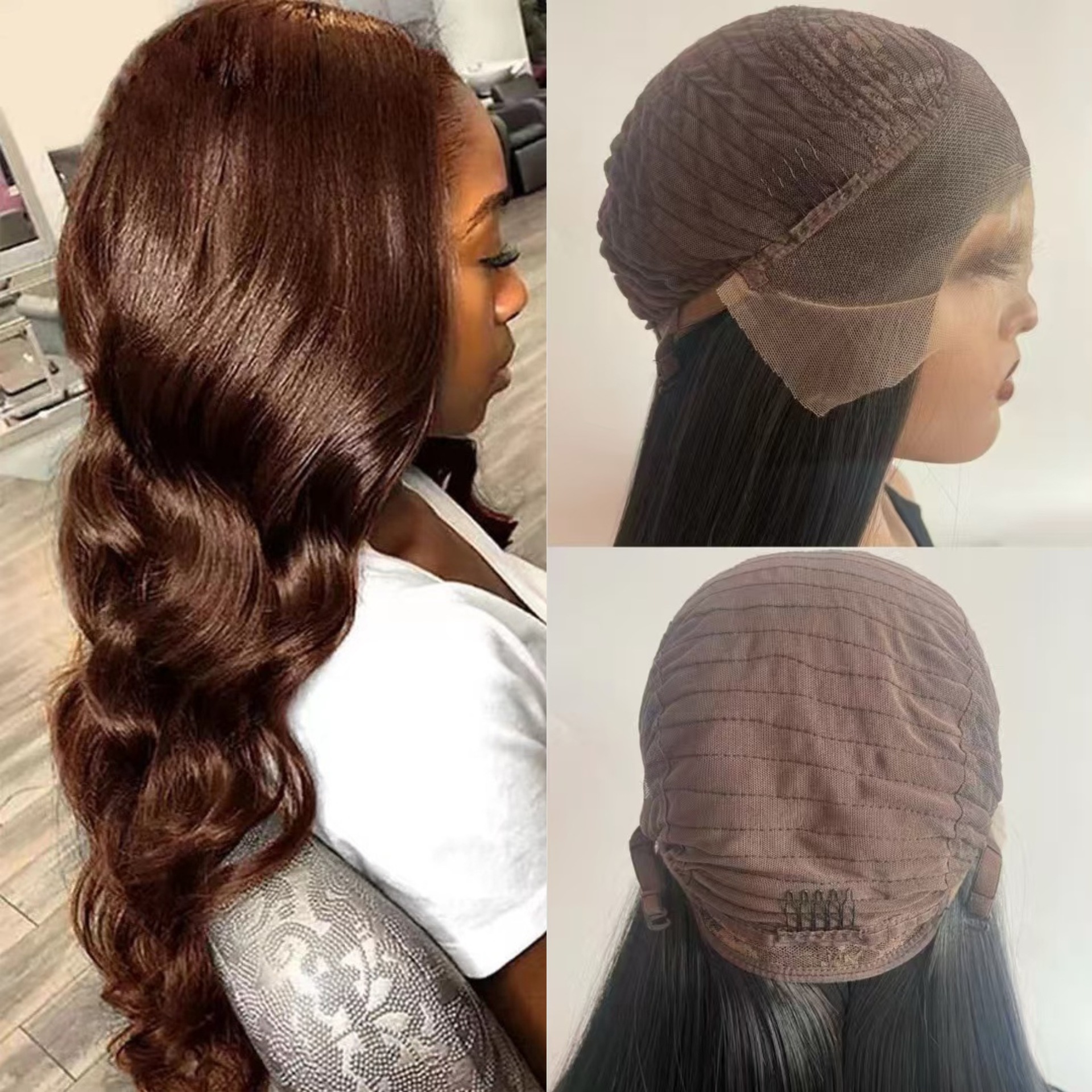 2025 New Wig 13 * 4 Lace Long Curled Brown European and American Women's Breathable Wig Headset Factory in Stock