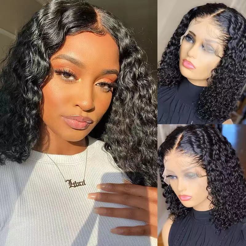European and American foreign trade wig for women, African small curls, corn perm, short curly hair, split bangs, full head cover, comfortable and breathable