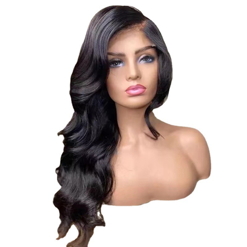 European and American women exude elegance. Foreign trade T-shaped wig, black large wave synthetic front lace curly hair, high-temperature silk headband European and American women exude elegance. Foreign trade T-shaped wig, black large wave synthetic front lace curly hair, high-temperature silk headband