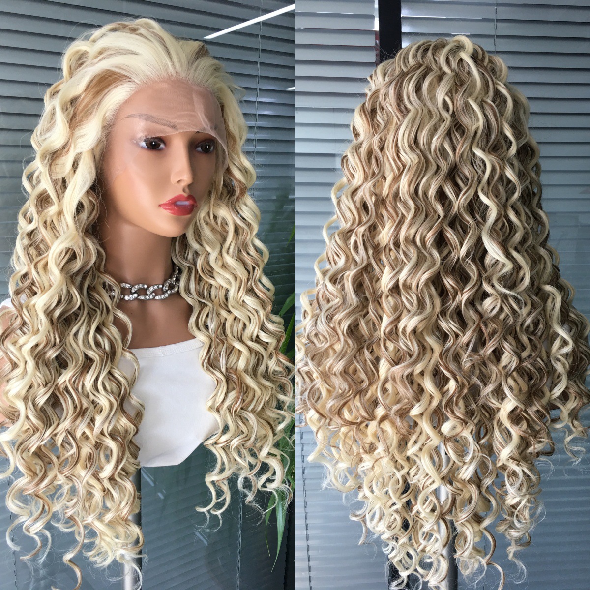 Cross border European and American lace synthetic small roll pick dyeing European and American wig synthetic high-temperature silk front lace headband