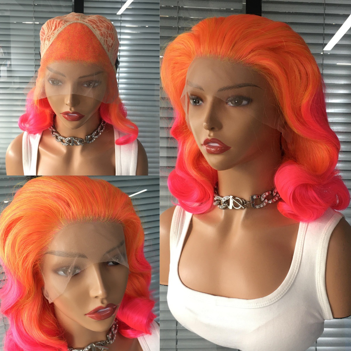 Cross border New Product Star Same Style Synthetic 13x4 Front Lace Orange Gradient Short Curly Hair Wig Headset