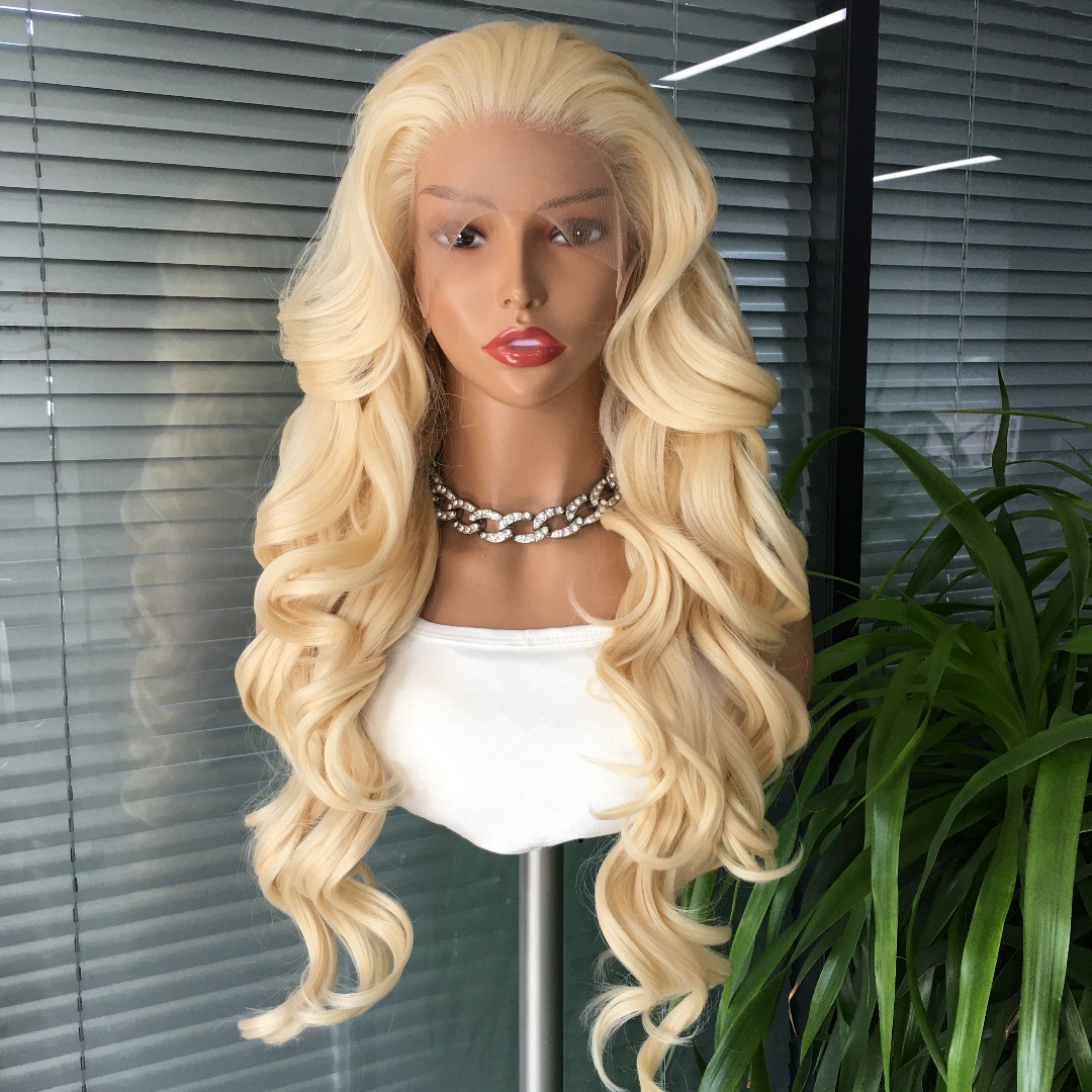 13x4 synthetic lace wig # 613 mid split large wave cross-border European and American wig head cover manufacturer wholesale 13x4 synthetic lace wig # 613 mid split large wave cross-border European and American wig head cover manufacturer wholesale