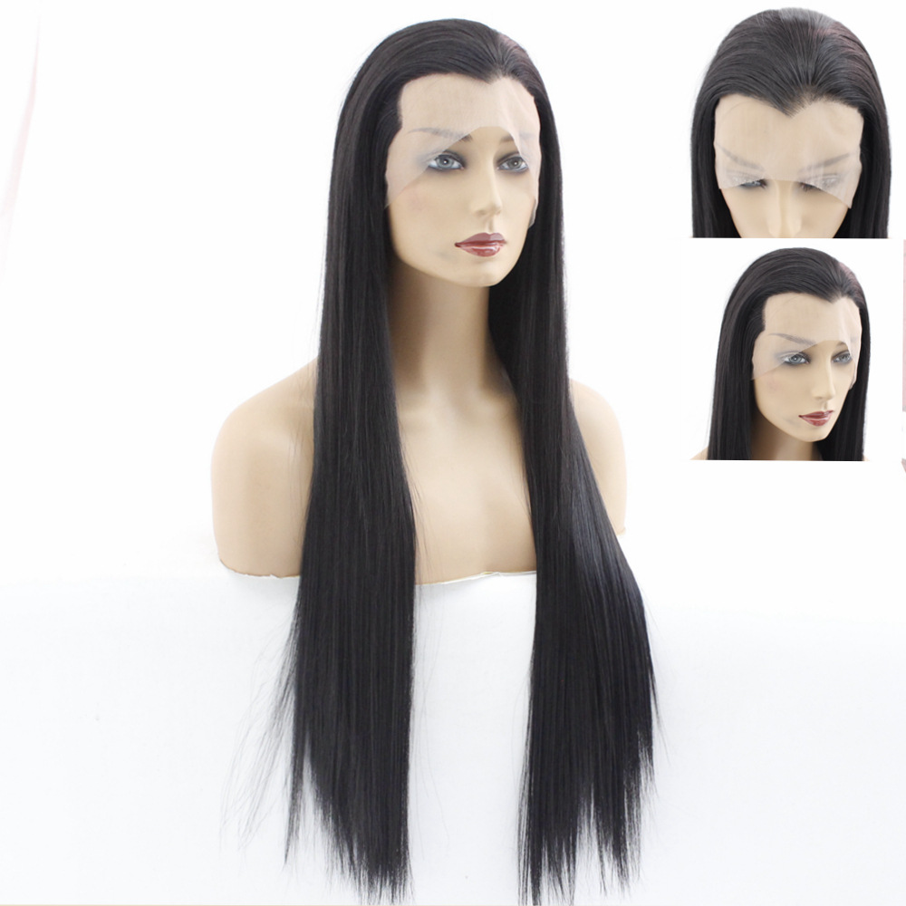 Beauty pointed ancient style Hanfu cosplay performance photo ancient costume men's wig set hand woven synthetic front lace long straight hair