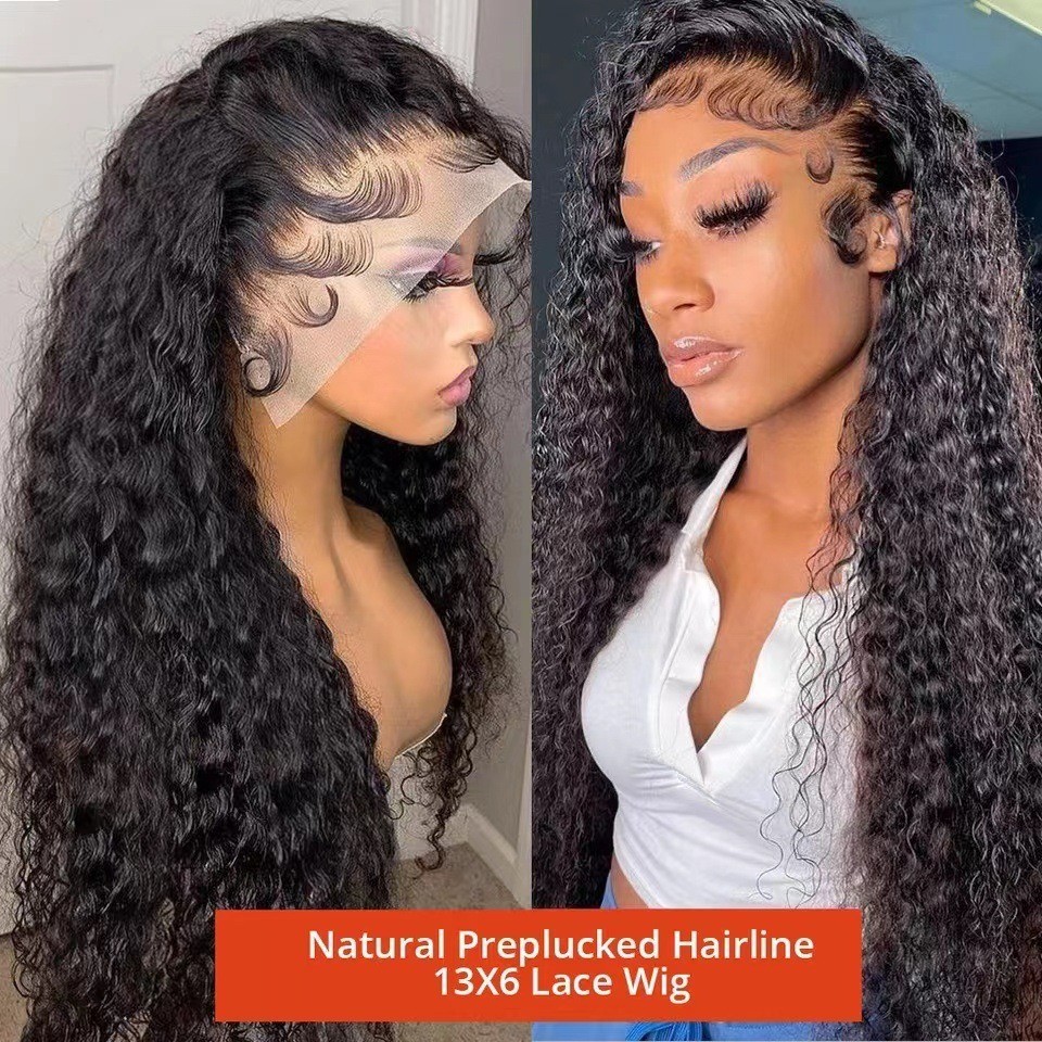 European and American fashion front lace wig women's long curly hair African small curly wig set AliExpress fake hair long curly hair