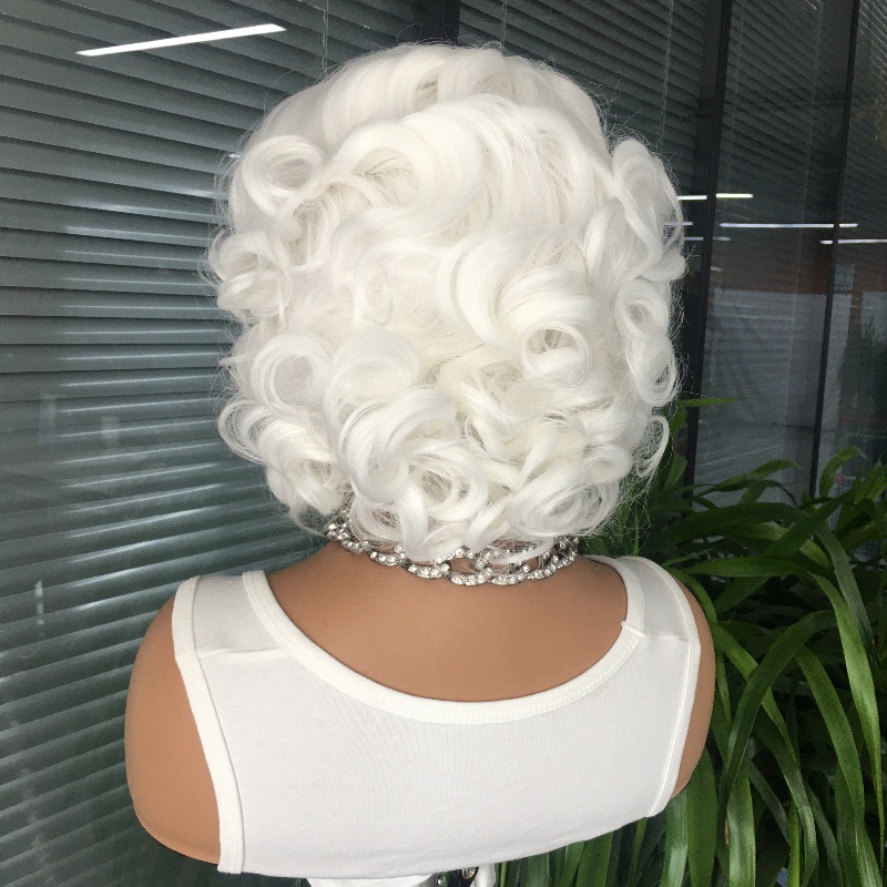 Celebrity style personality 13x4 front lace synthetic white wig internet famous short curly hair headband 10 inches