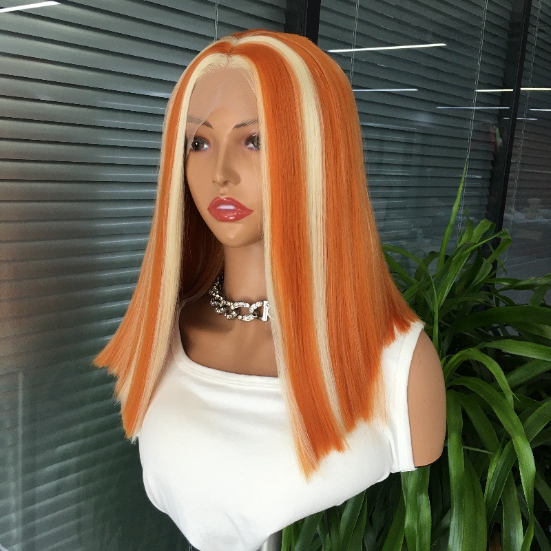 Cross border new product dyed collarbone synthetic front lace gradient wig headband with European and American style foreign trade Cross border new product dyed collarbone synthetic front lace gradient wig headband with European and American style foreign trade