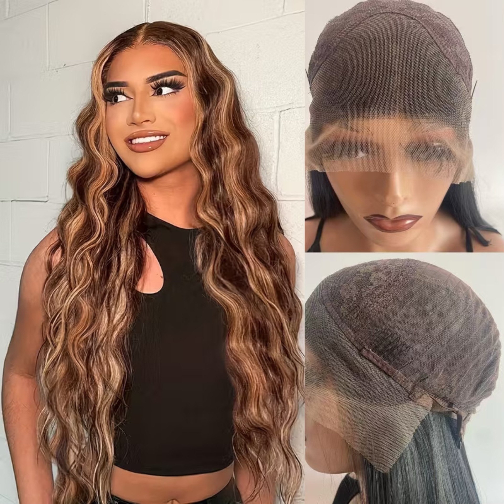 Cross border wig piano color long curly hair, hot selling new product, big wave women's full head wig, wholesale of head covers