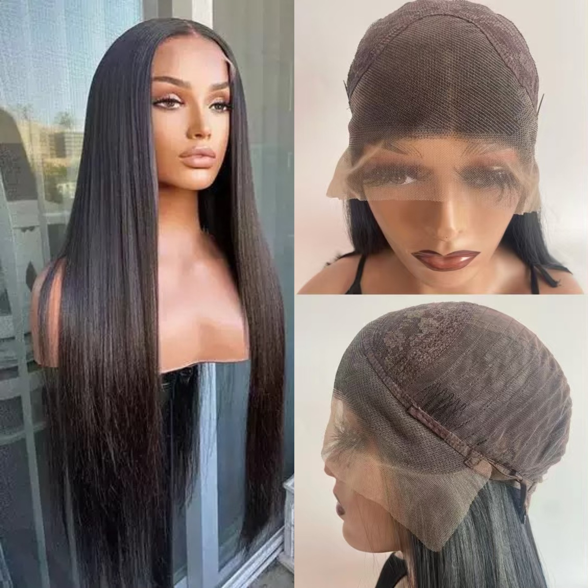 Cross border 13 * 4 front lace wig black women's split long straight hair fluffy natural fashion full hair set wholesale hair replacement