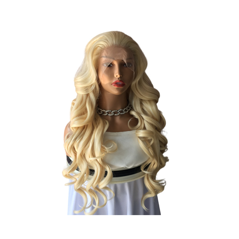 13x4 synthetic lace wig # 613 mid split large wave cross-border European and American wig head cover manufacturer wholesale 13x4 synthetic lace wig # 613 mid split large wave cross-border European and American wig head cover manufacturer wholesale