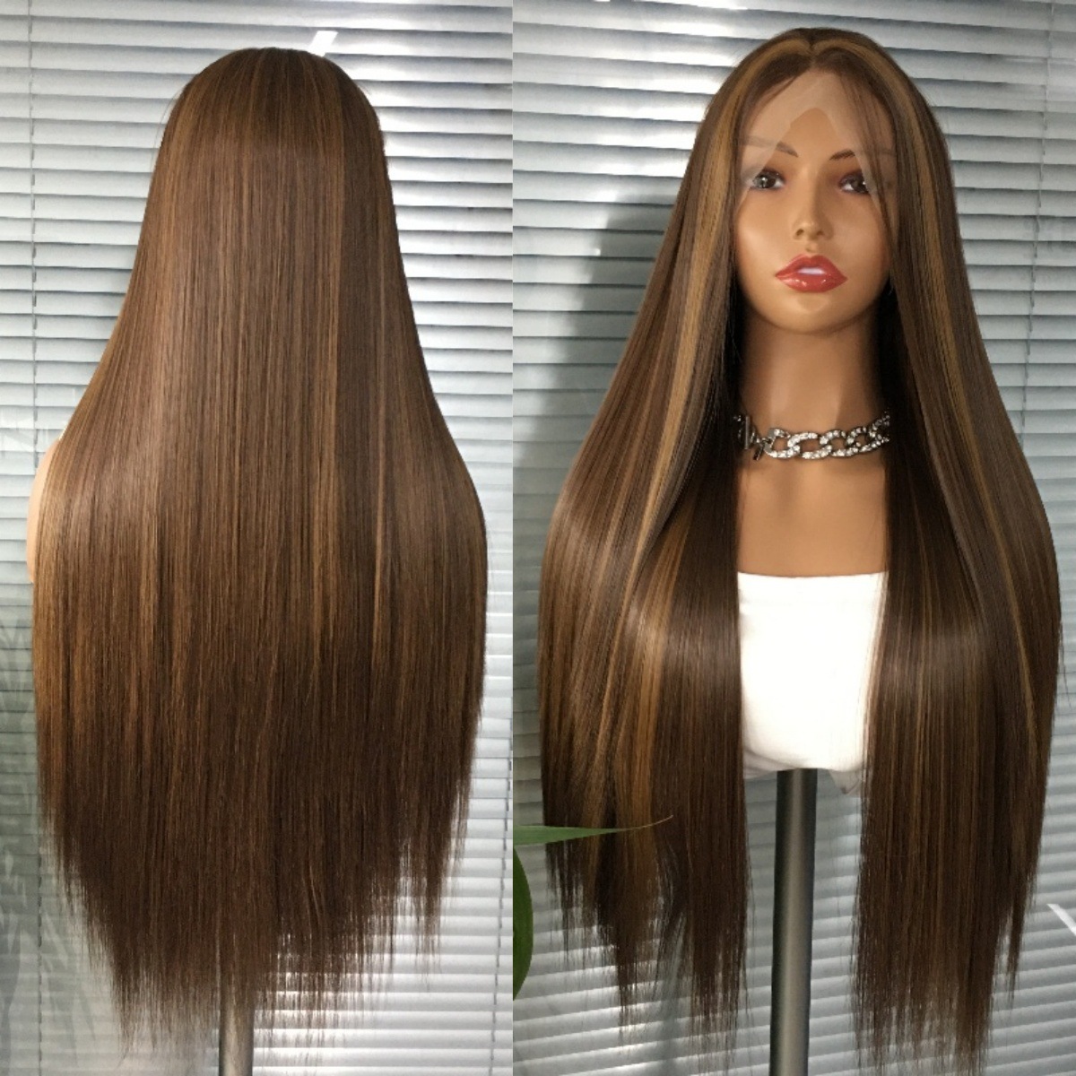 Foreign trade classic piano color long straight hair wig 13 * 4 matte high-temperature silk full hair set coswigs cross-border