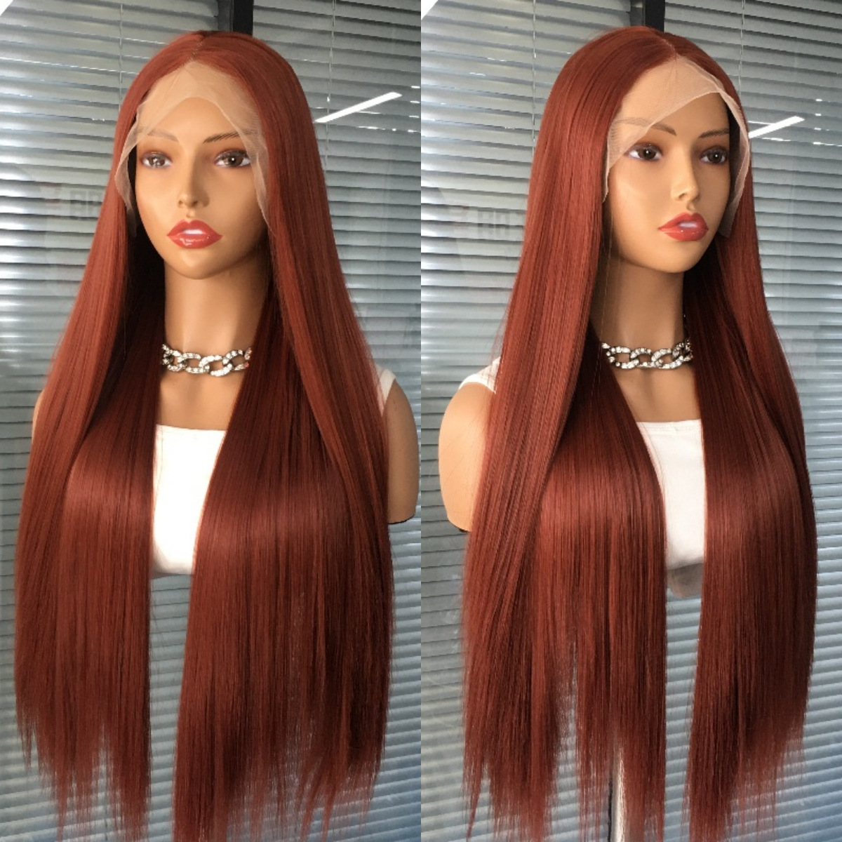 Amazon hot selling mid split long straight hair # 350 synthetic front lace wig headband, one piece hair replacement for cosplay