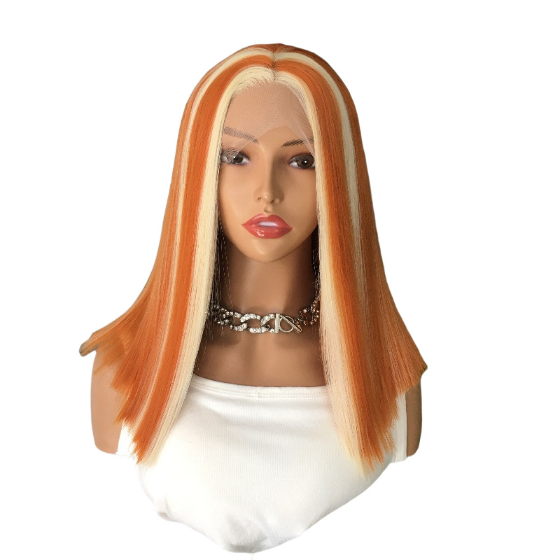 Cross border new product dyed collarbone synthetic front lace gradient wig headband with European and American style foreign trade Cross border new product dyed collarbone synthetic front lace gradient wig headband with European and American style foreign trade