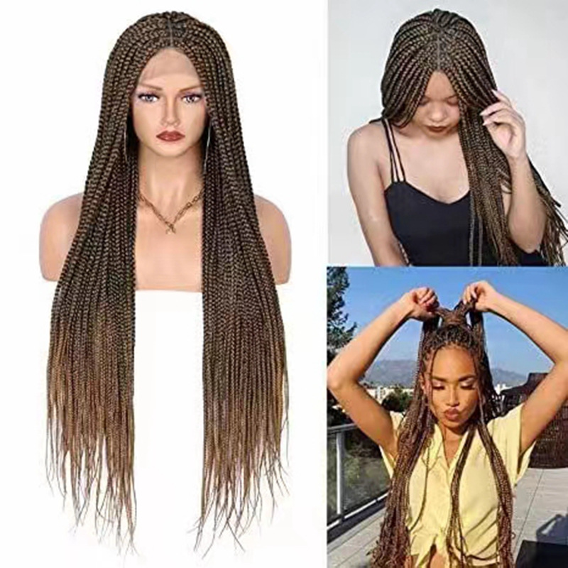 Cross border full lace braided synthetic wig head cover for women, baby hair wigs, one-piece hair replacement for foreign trade Cross border full lace braided synthetic wig head cover for women, baby hair wigs, one-piece hair replacement for foreign trade