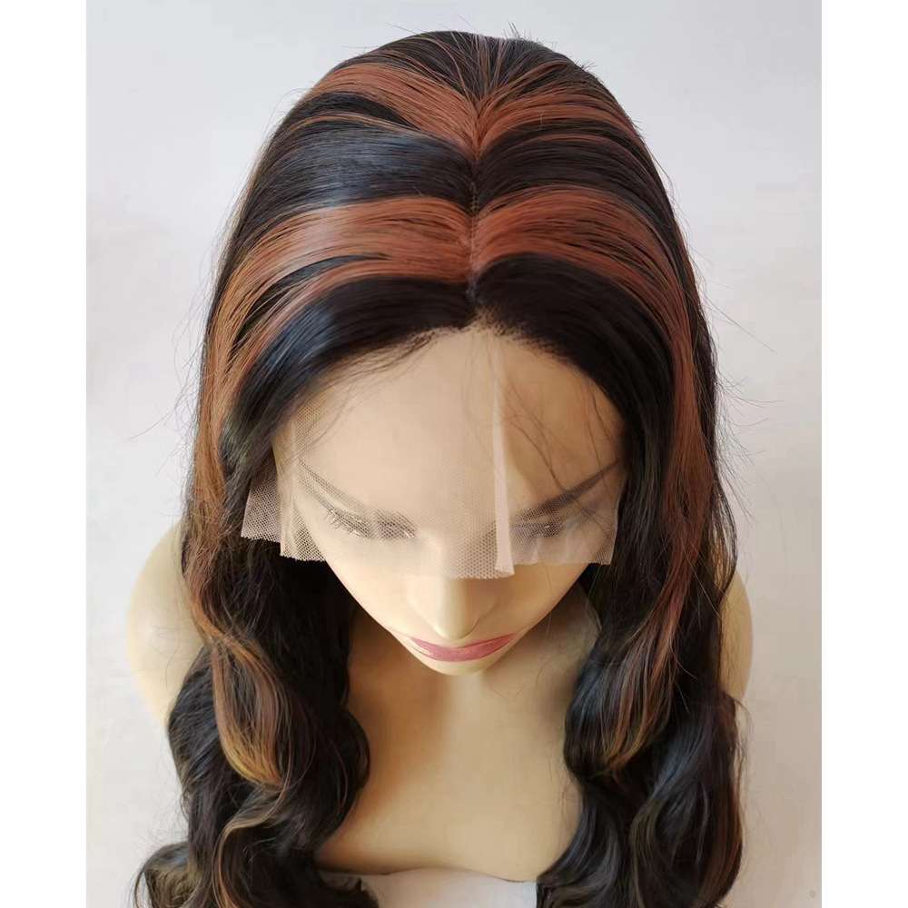 4/30 Fashion Mid point Color Long Curled Hair T-Part Hot Selling European and American Synthetic Front Lace Wig One Piece Hair Replacement 4/30 Fashion Mid point Color Long Curled Hair T-Part Hot Selling European and American Synthetic Front Lace Wig One Piece Hair Replacement