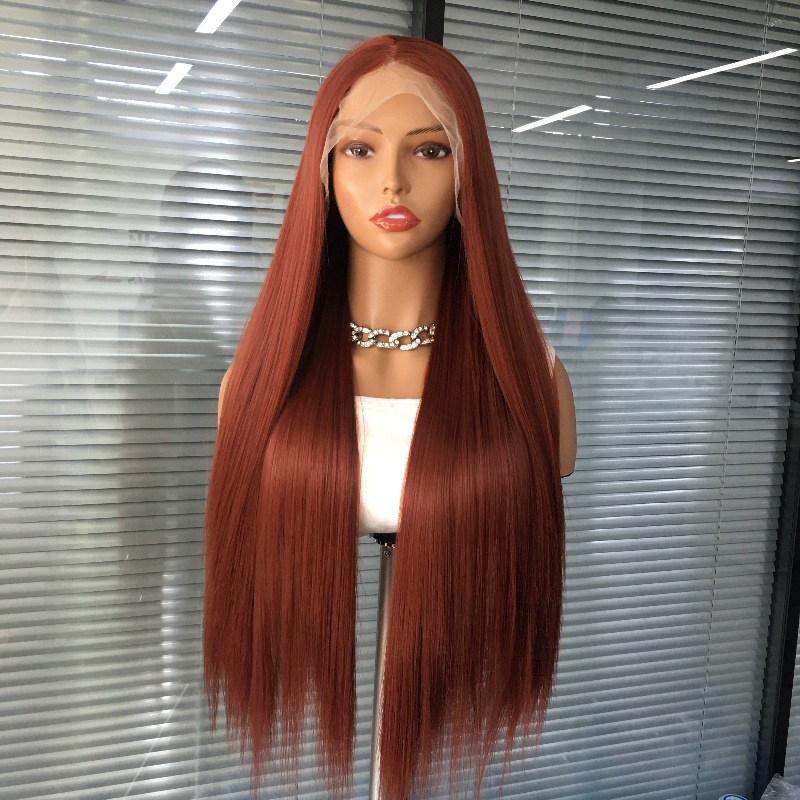 Amazon hot selling mid split long straight hair # 350 synthetic front lace wig headband, one piece hair replacement for cosplay Amazon hot selling mid split long straight hair # 350 synthetic front lace wig headband, one piece hair replacement for cosplay